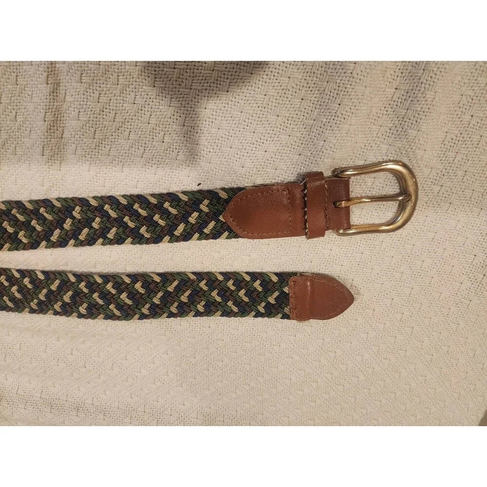 Elastic Canvas Belt Braided Brown Tan Green Blue Stretch Woven Men L- 43